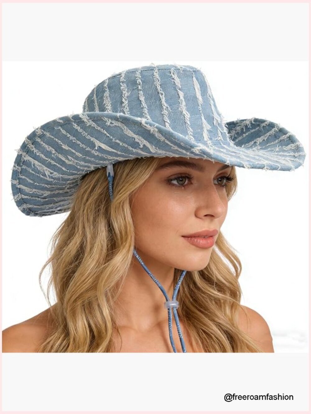 Vintage Denim Cowboy Hat with Chin Strap for Western Parties